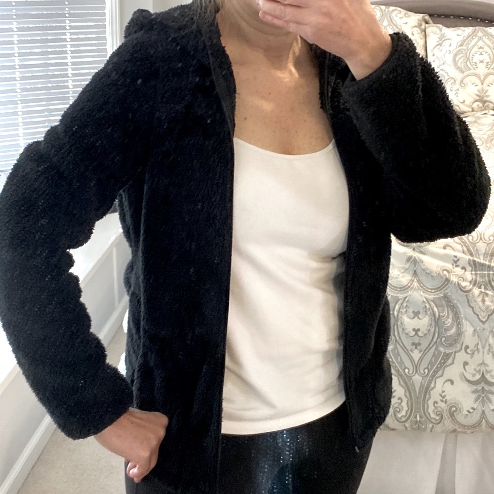 Hooded Fuzzy Polar Fleece Zip Front Jacket
